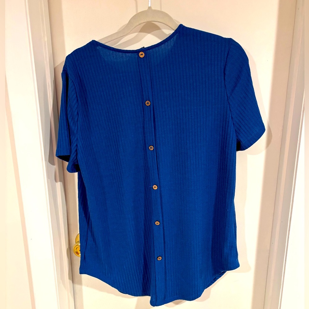 Cobalt Blue ribbed and button blouse 0XL